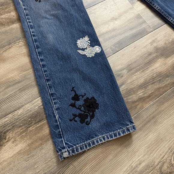 Levi’s 517 Bootcut Jeans 33x30 USA Made Custom Floral Patch Y2K Grunge - Picture 3 of 10